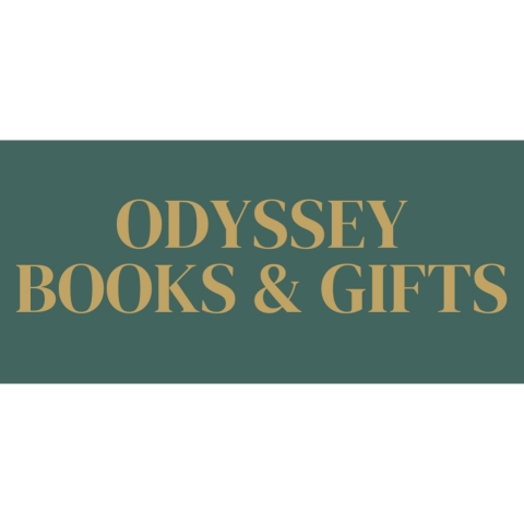 teal background with words odyssey books and gifts