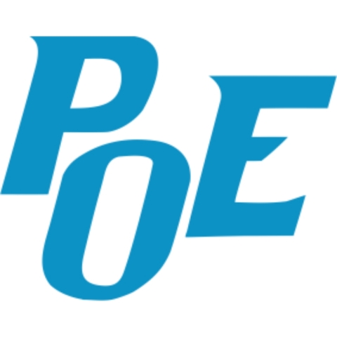 Large blue letters reading P O E